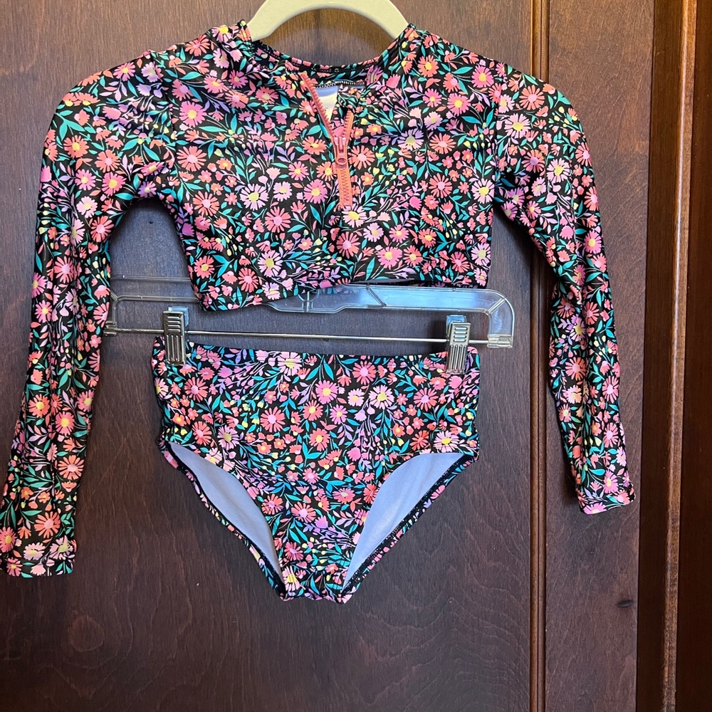 Floral Long Sleeve Kids Swim Set, size Small (6/7)